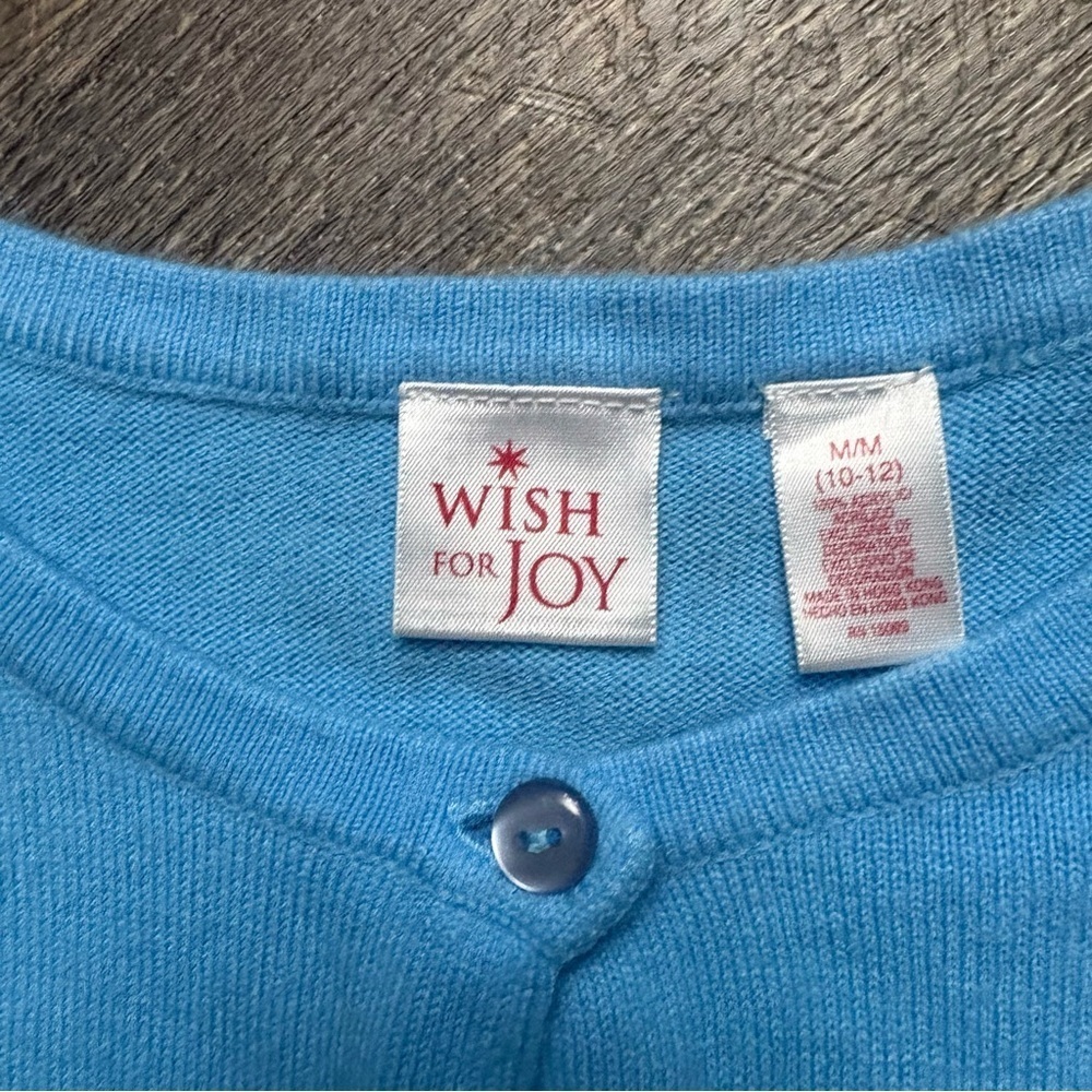 Wish for Joy blue Christmas button up long sleeve holiday candy cane top M - Picture 5 of 6